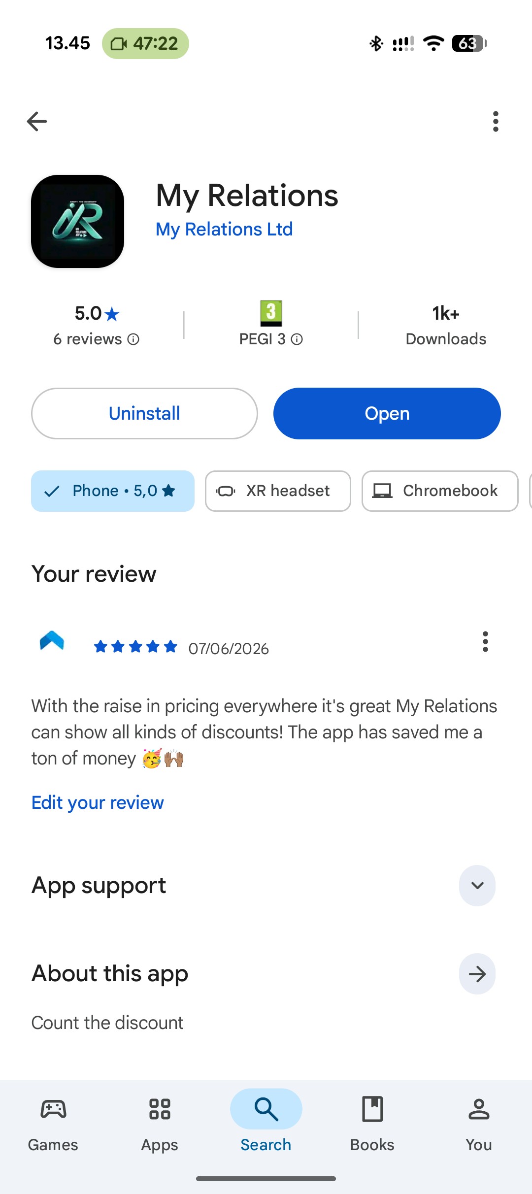 Sign-in screen of the My Relations app